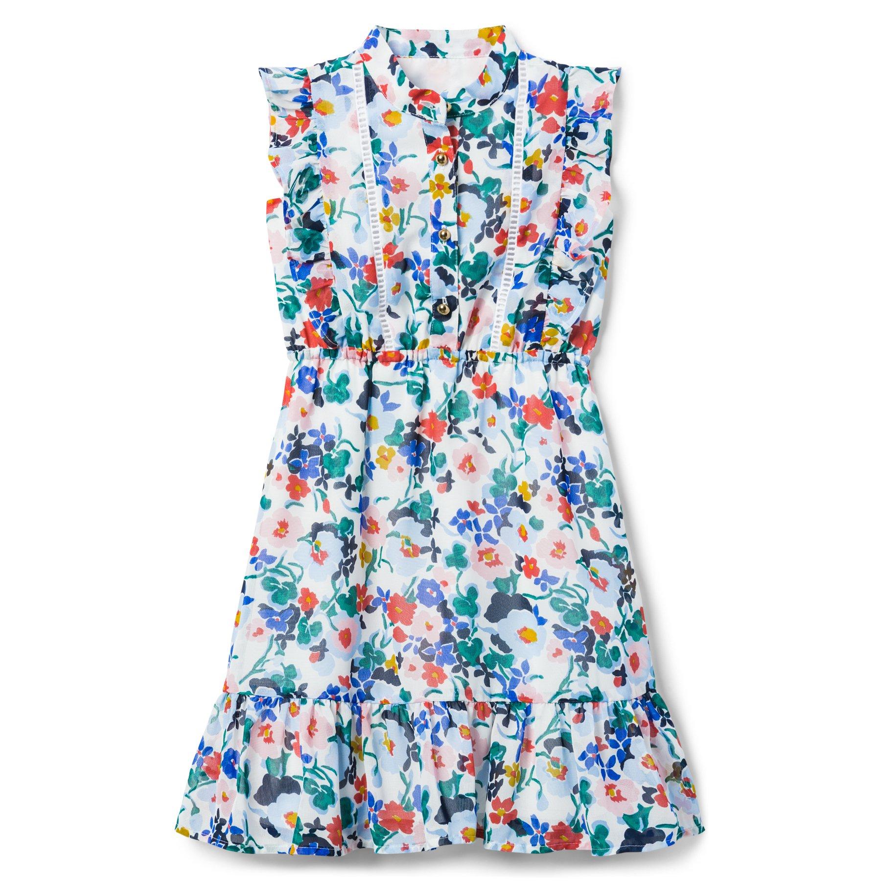 Girl White Floral Floral Ruffle Dress ...